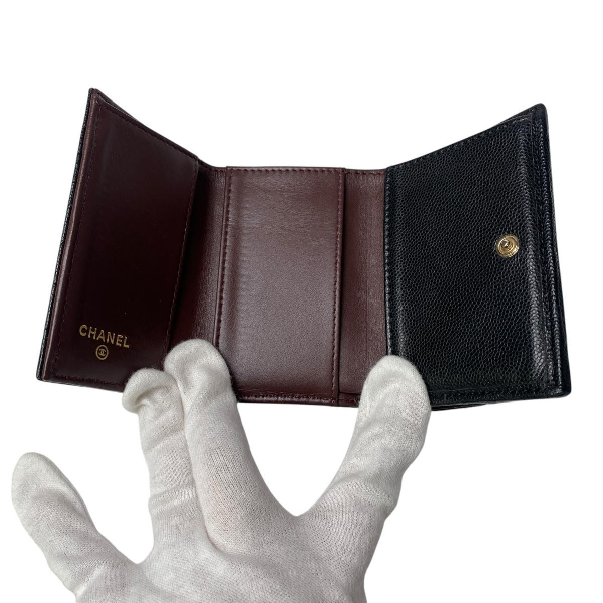 Chanel CC Logo Caviar Leather Trifold Wallet — view 7