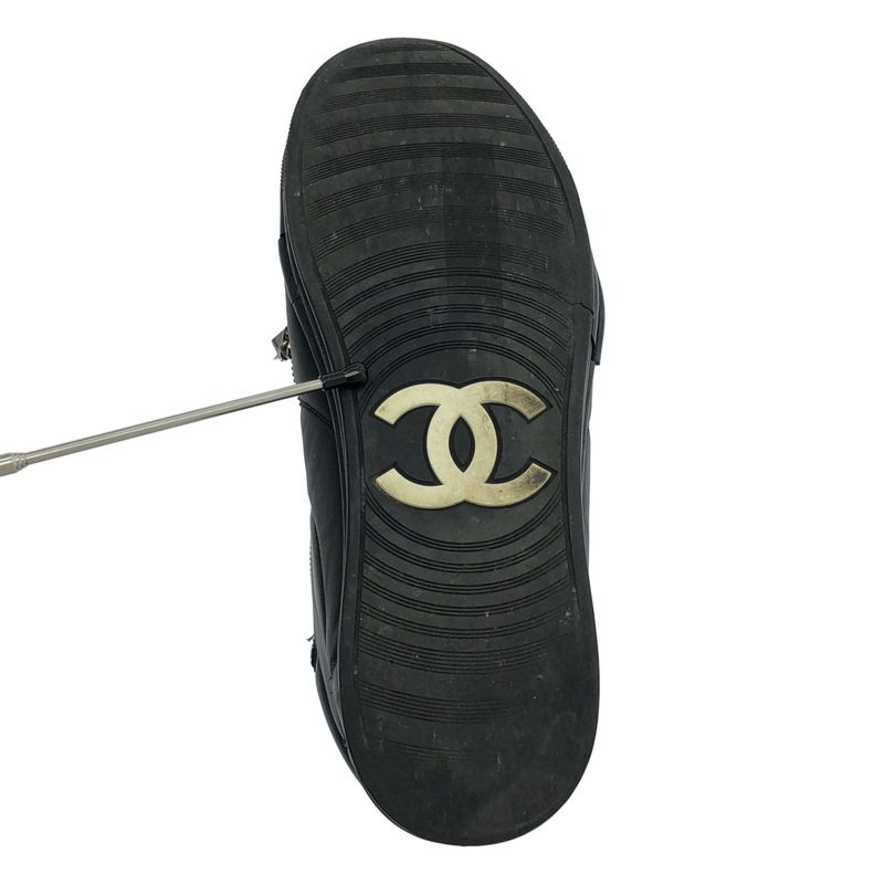 Chanel | Coco Mark Side Zip Leather Lace-up Sneakers | 42 | Black | Men's