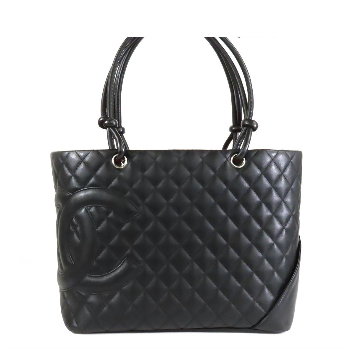 Chanel Cambon Line Tote Bag Black Silver Lambskin Large