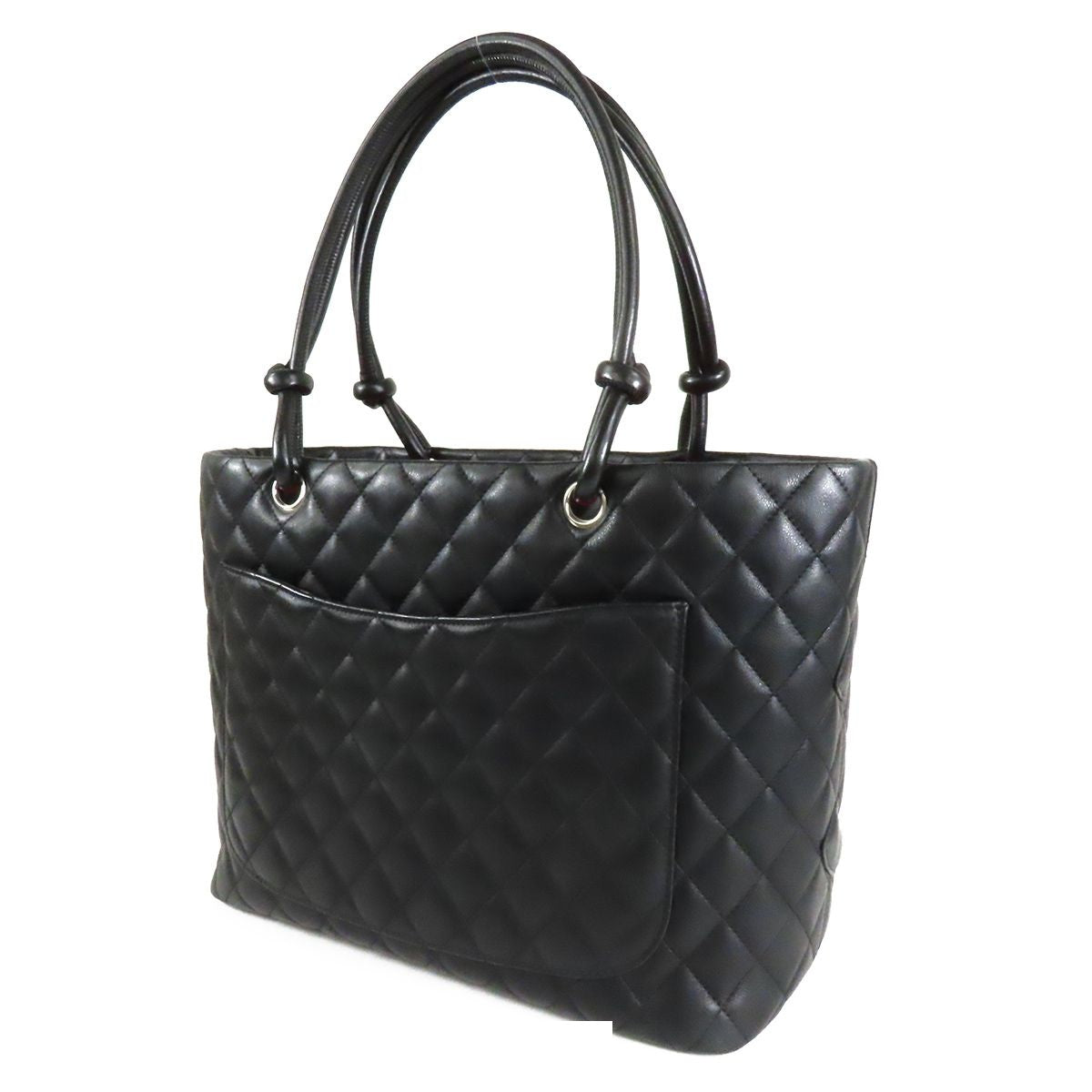 Chanel Cambon Line Tote Bag Black Silver Lambskin Large — view 2