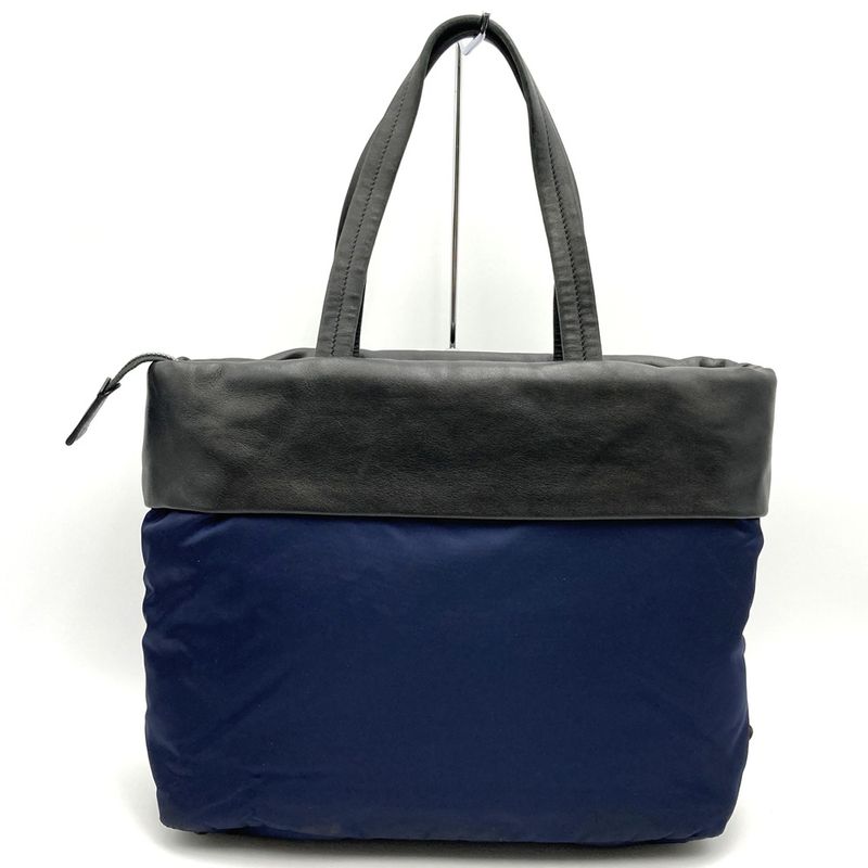 Prada 1bg047 Tote Bag Navy Blue Nylon/leather Ladies Men's Branded High Brand