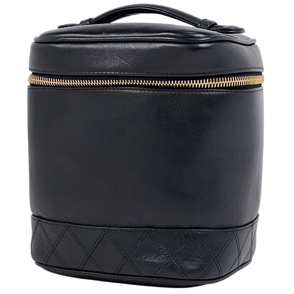 Chanel CC Logo Vanity Bicolor Makeup Pouch Leather Black