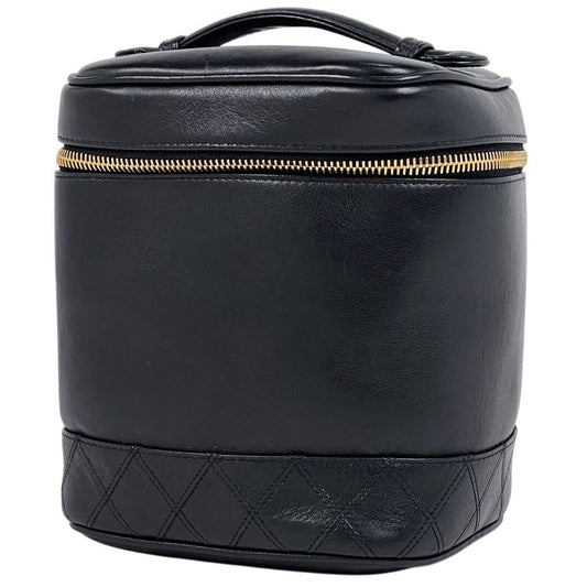 Chanel CC Logo Vanity Bicolor Makeup Pouch Leather Black