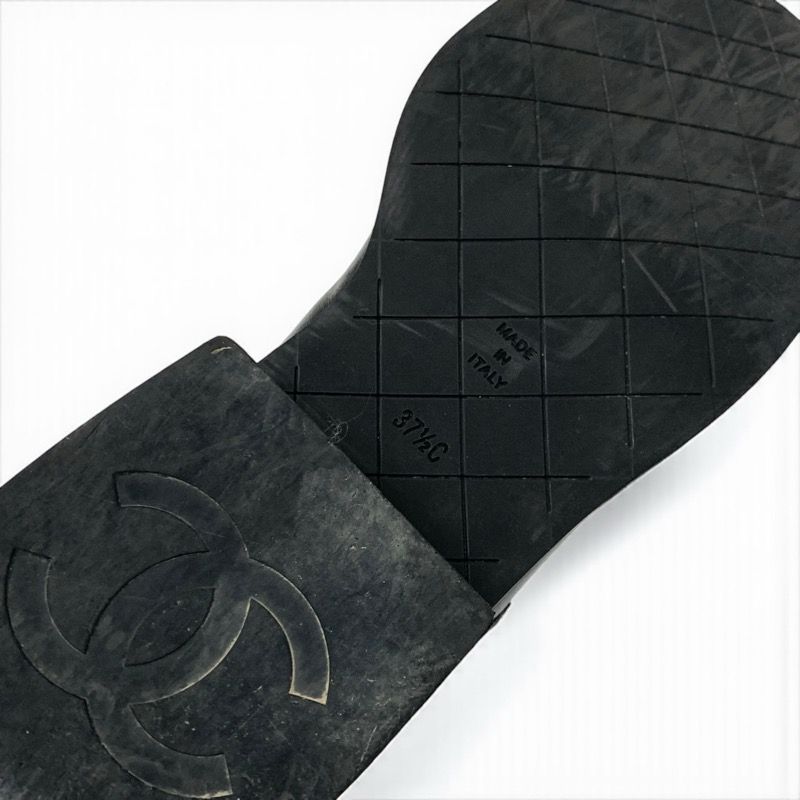 Chanel Boots Short Boots Shoes Leather Black Here Mark Matelasse Lace Up Middle