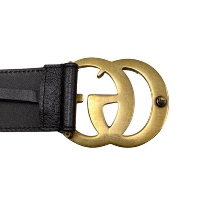 Gucci Wide Belt Double G 406831 Dj20t 1000 Calfskinleather Black Goldhardware
