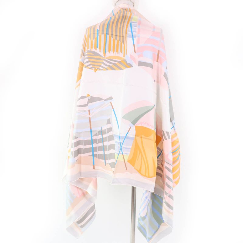 Hermes Rectangle Normandy Coastal Charm 100% Silk Blanc/bleu Glacier Scarf With