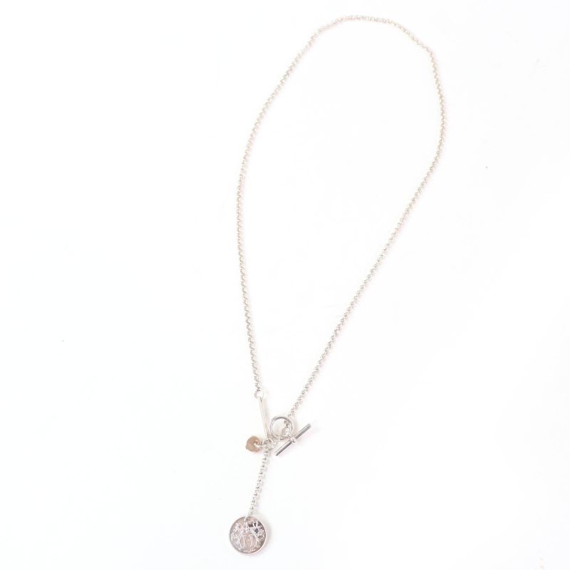 Hermes Exlibris PM Necklace Ag925 Au750 Pendant Silver Gold Made In France