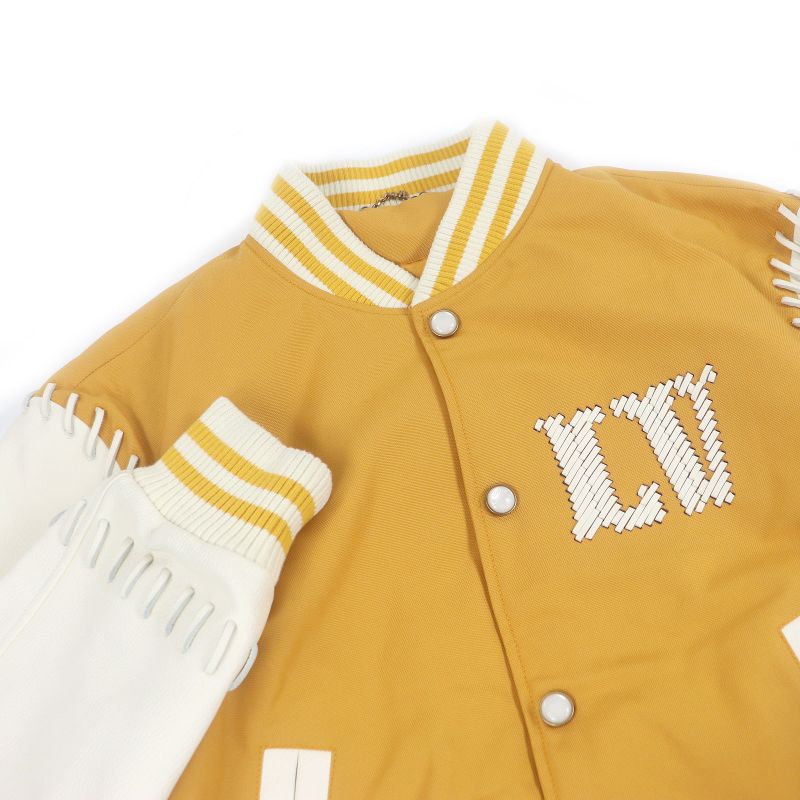 Louis Vuitton 2024 Sleeve Leather Back Logo Padded Varsity Jacket Mustard 52