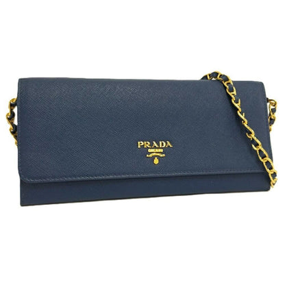 Prada Wallet Chain Saffiano Leather Blue