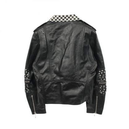 Celine Riders Jacket Block Check Studs Black Leather — view 2