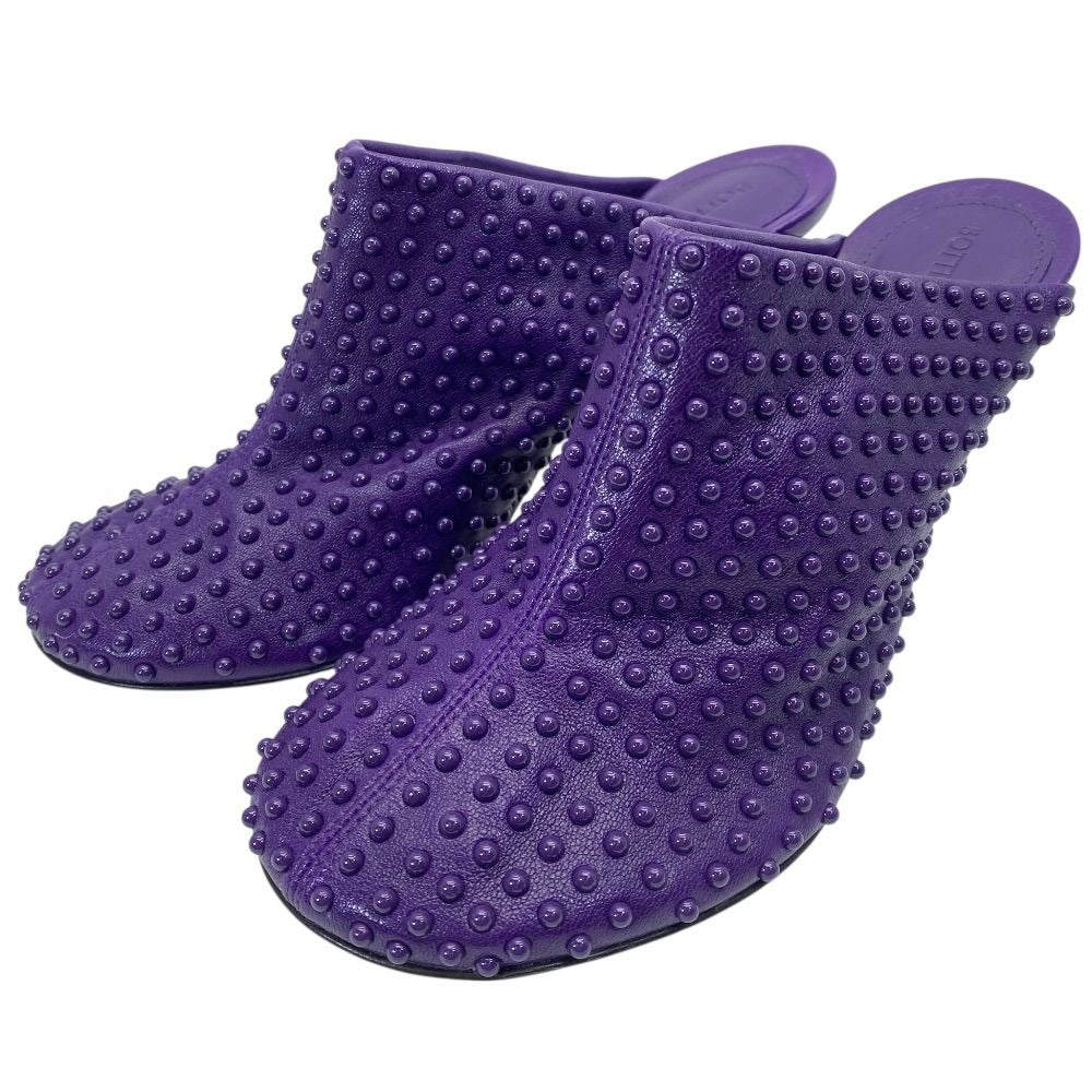 Bottega Veneta Mule Clog Sandals Studded Dot Heel Leather Purple