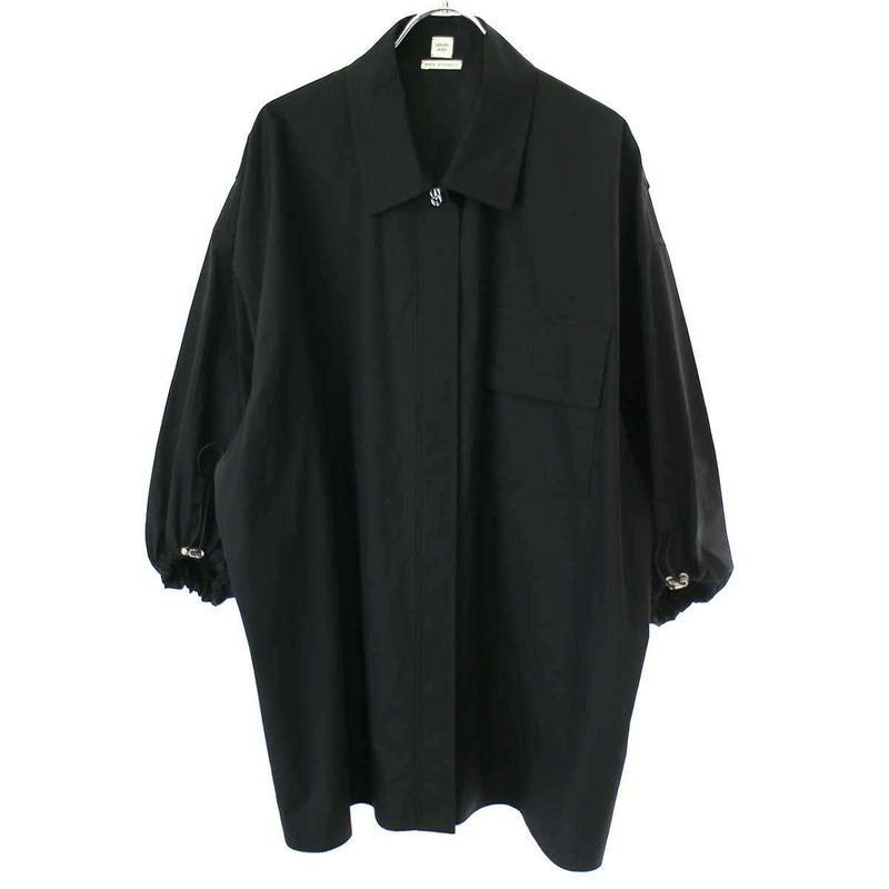 Hermes 22 SS Draw String Ring Short Sleeve Over Blouse Shirt 2 E0604 dj Black 40