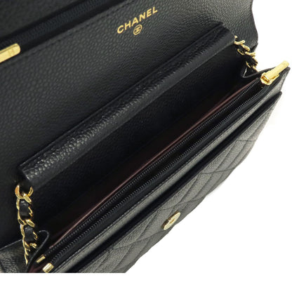 Chanel Chain Wallet Black Gold Caviar Leather Shoulder Bag — view 5