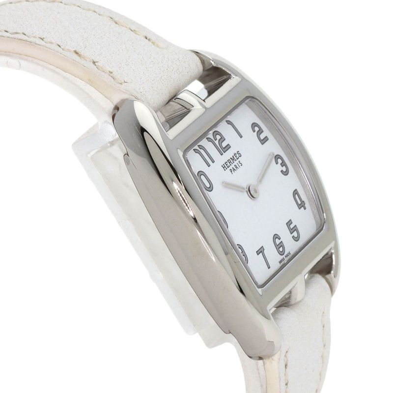 Hermes Ct1210 Cape Cod Tonneau Wristwatch SS Leather Ladies
