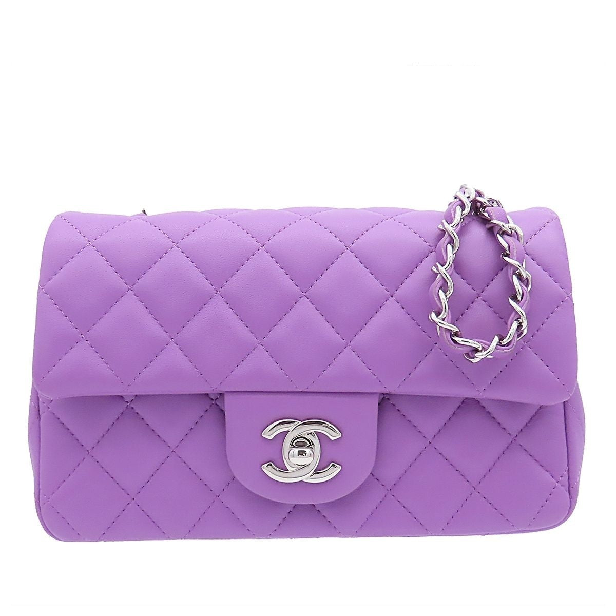 Chanel Shoulder Bag Pink Purple Silver Lambskin Mini Quilted 20 Single Flap