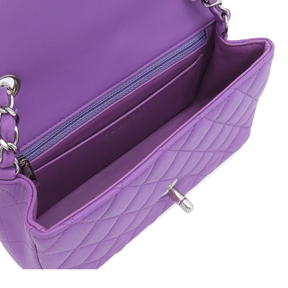 Chanel Shoulder Bag Pink Purple Silver Lambskin Mini Quilted 20 Single Flap — view 5