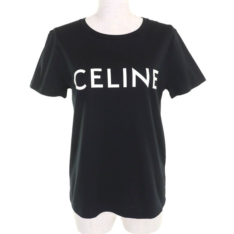 Celine 2 g 100% Cotton Logo Crew Neck Short Sleeve T-Shirt Black White