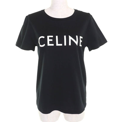 Celine 2 g 100% Cotton Logo Crew Neck Short Sleeve T-Shirt Black White