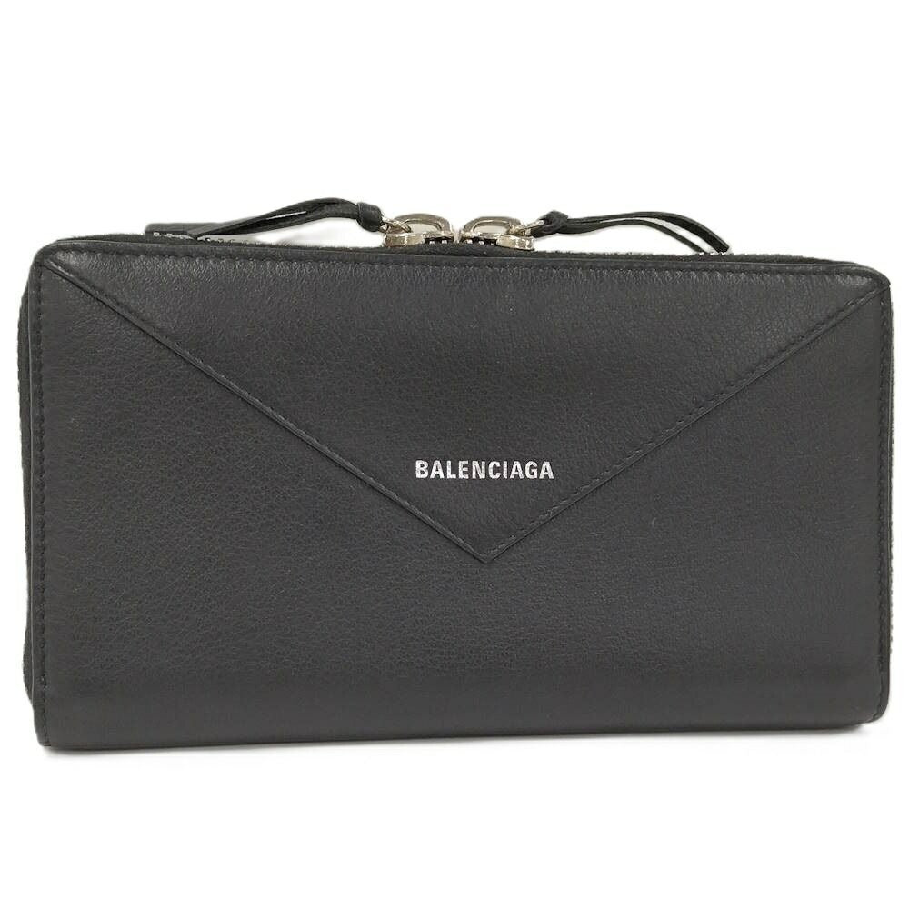 Balenciaga Paper Continental Wallet Zip Around Leather Black