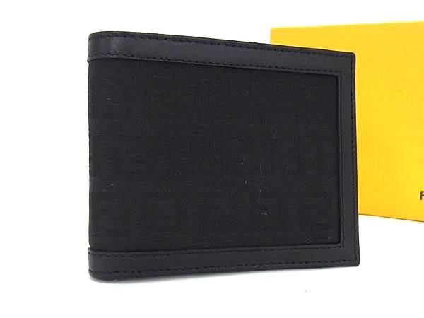Fendi Zucca Pattern Zucchino Canvas And Leather Bifold Wallet Black