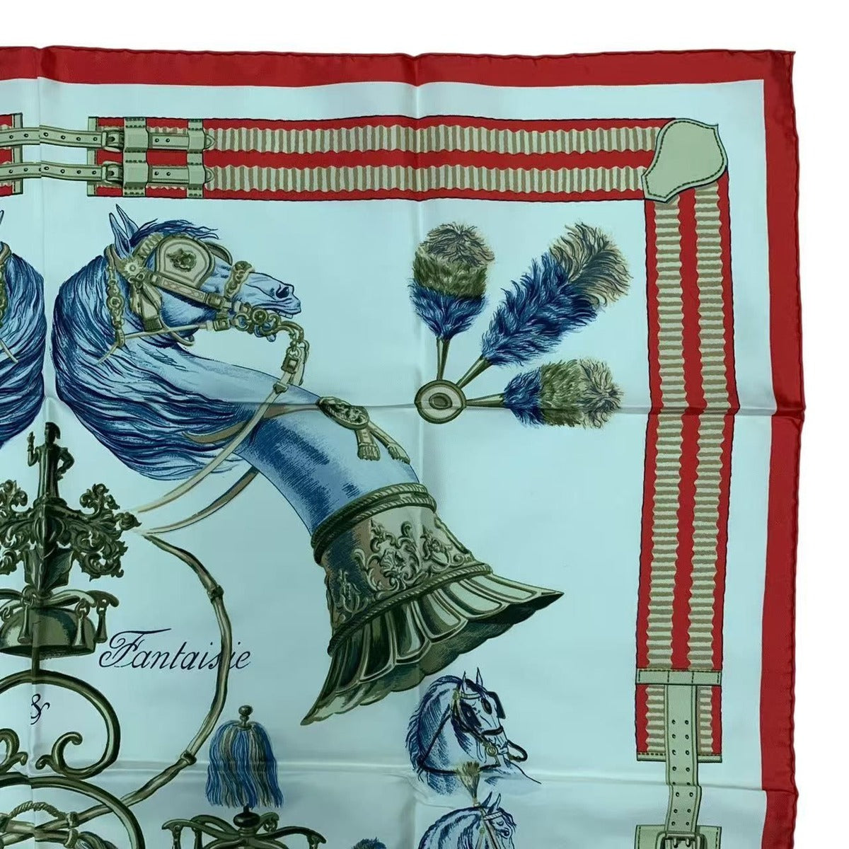 Hermes Carre 90 Scarf Silk Panache Et Fantasie and Red — view 3