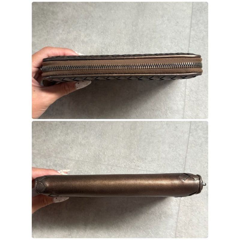 Bottega Veneta Intrecciato Round Zipper Long Wallet Bronze Leather Men — view 7