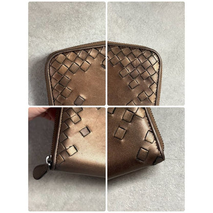 Bottega Veneta Intrecciato Round Zipper Long Wallet Bronze Leather Men — view 8