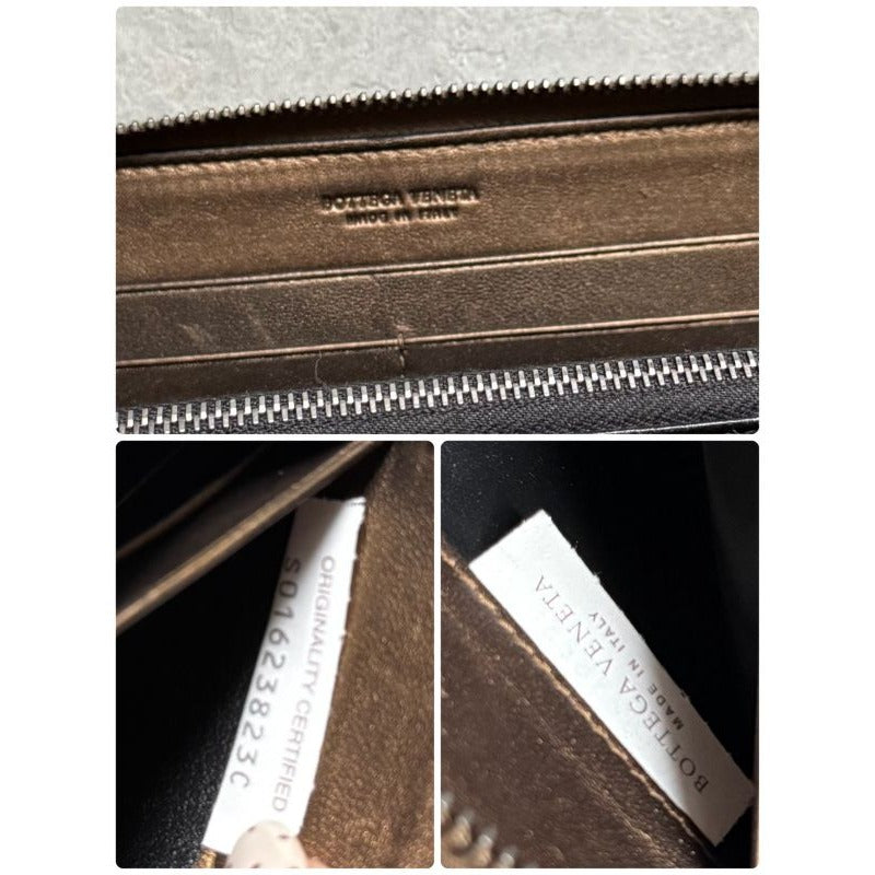 Bottega Veneta Intrecciato Round Zipper Long Wallet Bronze Leather Men — view 9