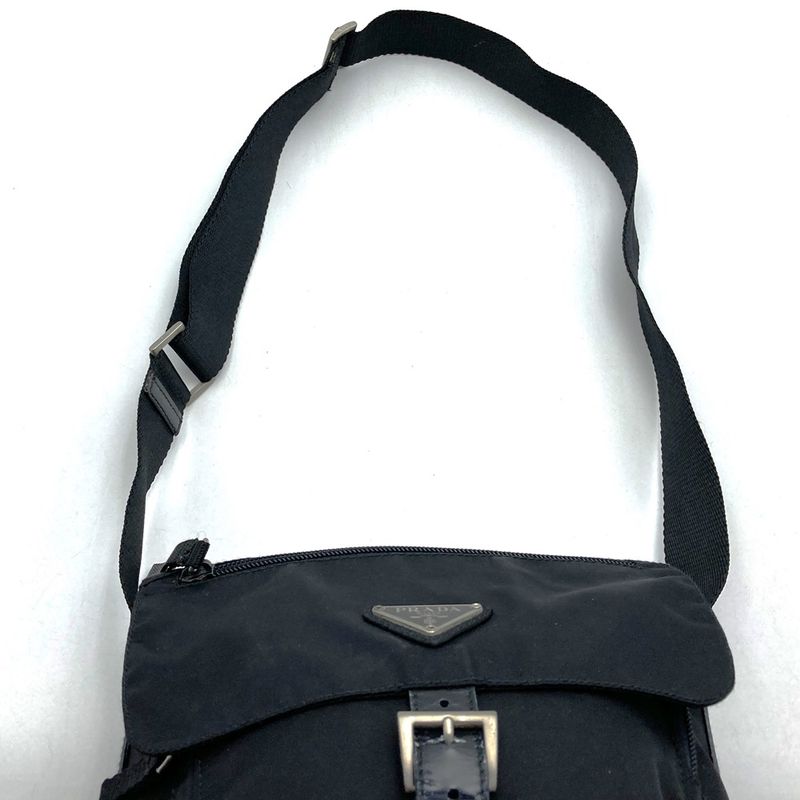 Prada Shoulder Bag Crossbody Bag Triangle Logo Black Nylon Men Women Fashion