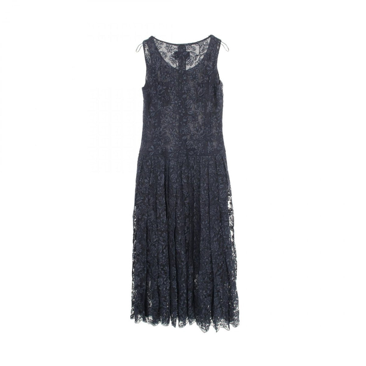 Chanel Dress Floral Pattern All Lace Sleeveless Navy Rayon Cotton — view 2