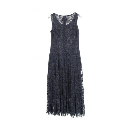 Chanel Dress Floral Pattern All Lace Sleeveless Navy Rayon Cotton — view 2