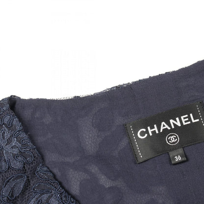 Chanel Dress Floral Pattern All Lace Sleeveless Navy Rayon Cotton — view 7