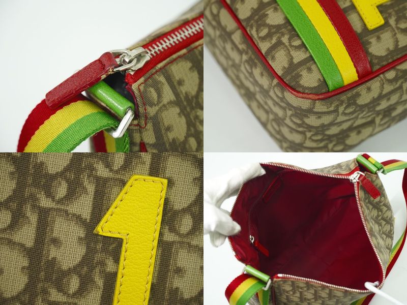 Authentic Christian DIOR Trotter Rasta Shoulder Bag Pochette PVC Brown Multicolo