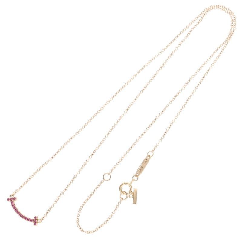 Tiffany & Co T-smile Mini 18K Pink Gold X Pink Sapphire Necklace Ladies