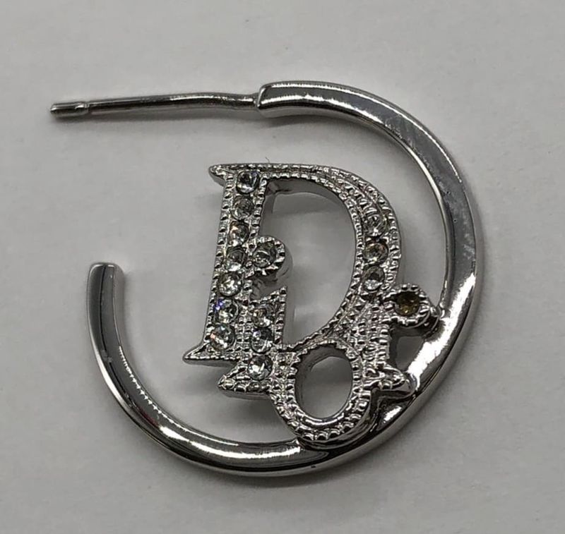Dior Christian Dior Rhinestone Hoop Earrings Silver Ladies Men Fashion Vintage