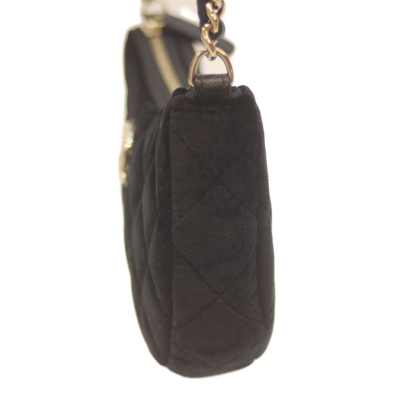 Chanel 24 Years Gift Black Velour Half Moon Chen Shoulder Bag Black Women