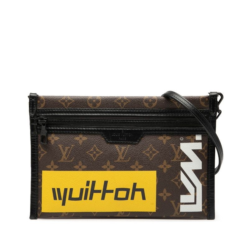 Louis Vuitton Monogram Flat Messenger Chain Shoulder Bag Brown Marron Purple