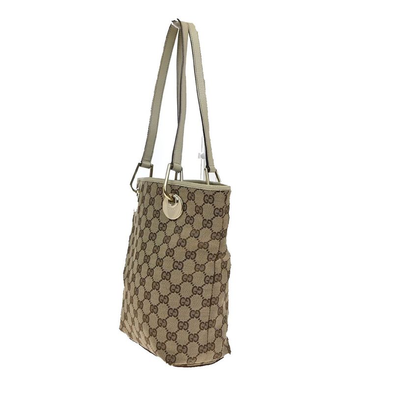 Gucci Shoulder Tote Bag GG Pattern Brown Canvas Leather 64ka689