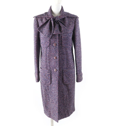 CHANEL 16P P53413 Bar Tie Cotton Tweed Coat With Coco Mark Buttons Multi 34