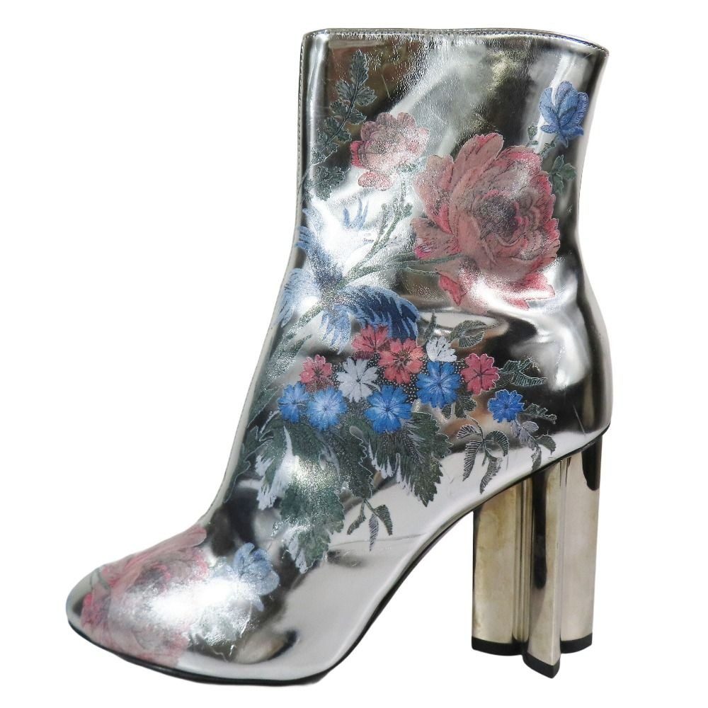 Louis Vuitton Silhouette Line Ankle Boots Metallic Floral Print Short Leather