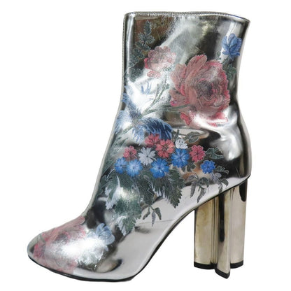 Louis Vuitton Silhouette Line Ankle Boots Metallic Floral Print Short Leather