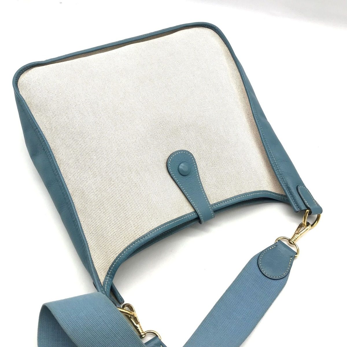 Hermes Evelyne I Toile Blue Jean Shikaku Shoulder Bag Gold — view 2