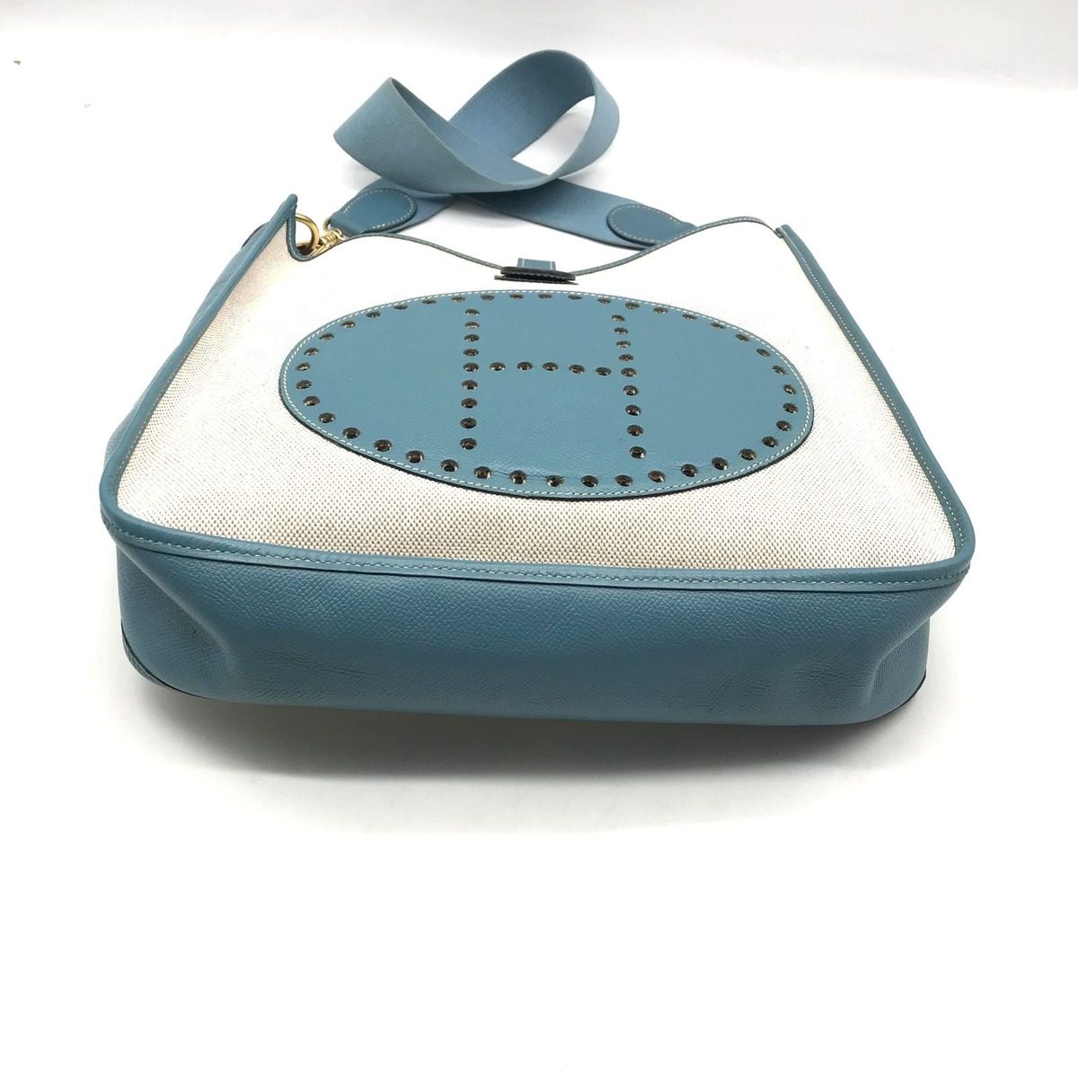 Hermes Evelyne I Toile Blue Jean Shikaku Shoulder Bag Gold — view 3