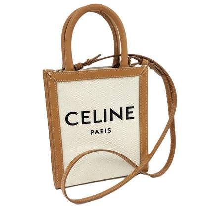Celine Mini Vertical Cover 2-Way Bag Canvas Leather Brown Off White