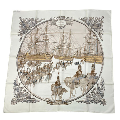 Hermes Scarf Silk Carre 90 Marine ET Cavalerie Sea And Cavalry White