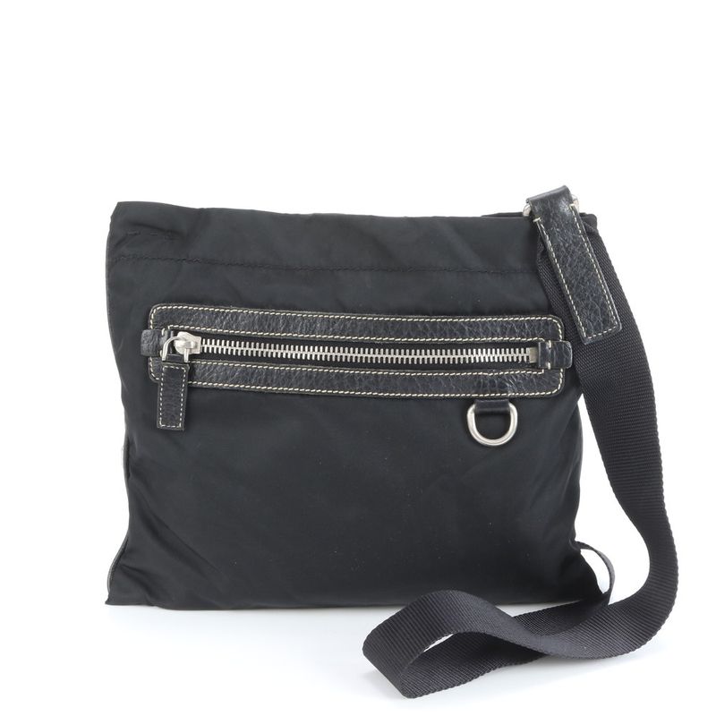 Prada Tessuto Nylon Triangle Logo Leather X Nylon Shoulder Bag Crossbody