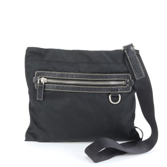 Prada Tessuto Nylon Triangle Logo Leather X Nylon Shoulder Bag Crossbody