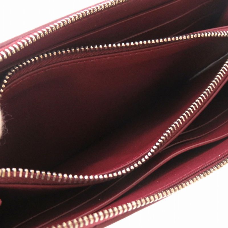 Bottega Veneta Marco Polo Leather Bordeaux 573431 Round Zipper Long Wallet Red