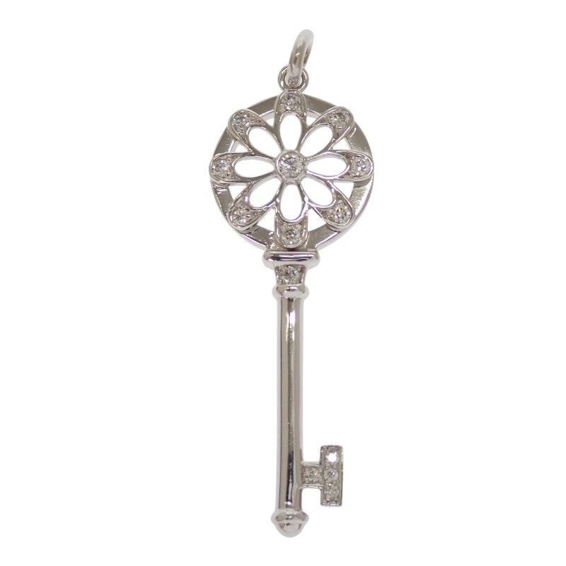 Tiffany & Co Floral Key Diamond Pendant Top 18k Gold