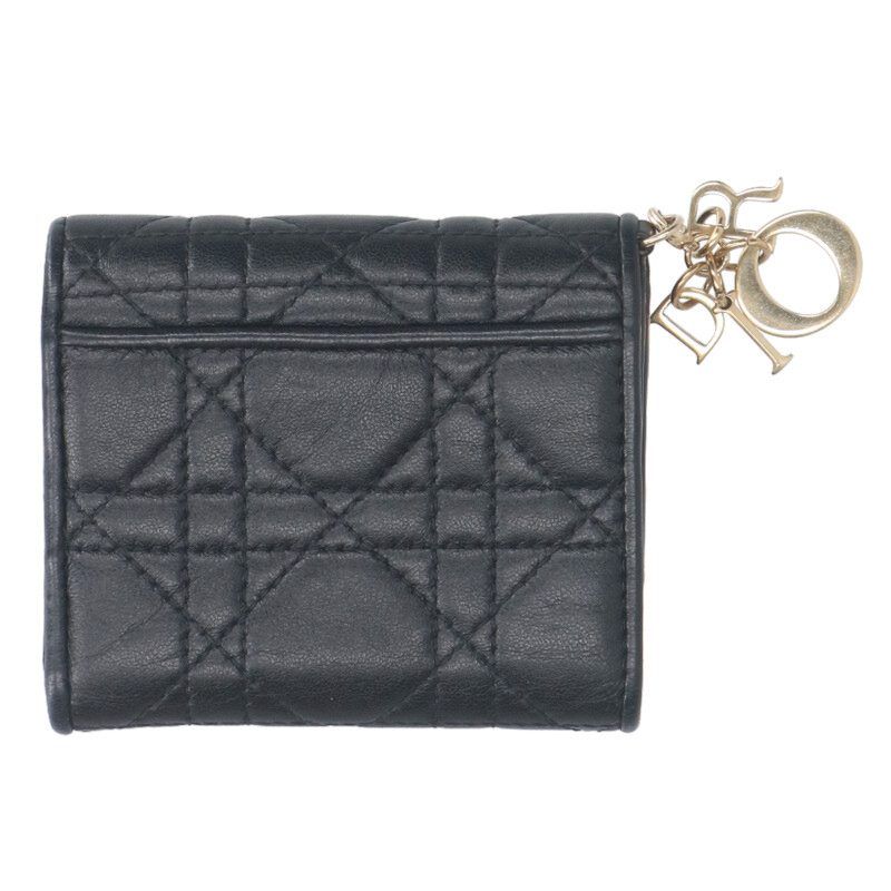 Christian Dior Leather Trifold Wallet With Charm Ladies
